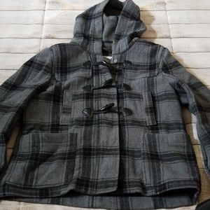 Gray and Black Plaid Peacoat